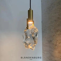 Suspension design nordique "Ice Crystal" en cristal et cuivre pour bar ou table | Marco Lucetti