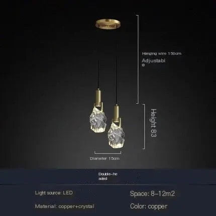 Suspension design nordique "Ice Crystal" en cristal et cuivre pour bar ou table | Marco Lucetti 2 LUMIÈRE / Blanc froid