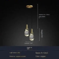 Suspension design nordique "Ice Crystal" en cristal et cuivre pour bar ou table | Marco Lucetti 2 LUMIÈRE / Blanc froid