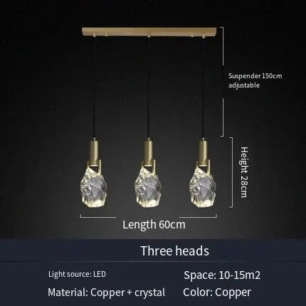 Suspension design nordique "Ice Crystal" en cristal et cuivre pour bar ou table | Marco Lucetti 3 LUMIÈRE / Blanc froid