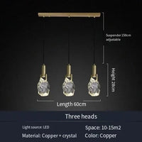 Suspension design nordique "Ice Crystal" en cristal et cuivre pour bar ou table | Marco Lucetti 3 LUMIÈRE / Blanc froid