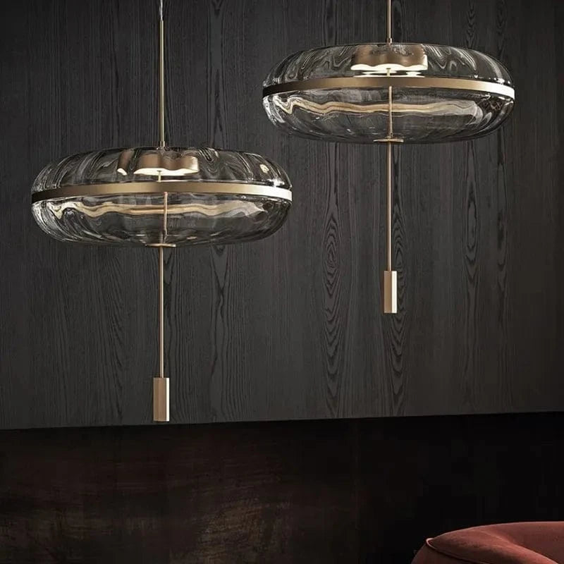 Suspension design post-moderne « Onde de Luxe » : Réplique en verre ovale pour salle à manger loft | Marco Lucetti