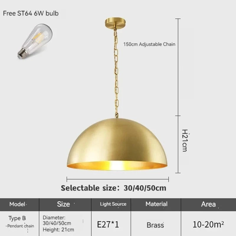 Suspension dorée en laiton américain de style moderne. | Marco Lucetti Type B / 50 cm / Blanc chaud