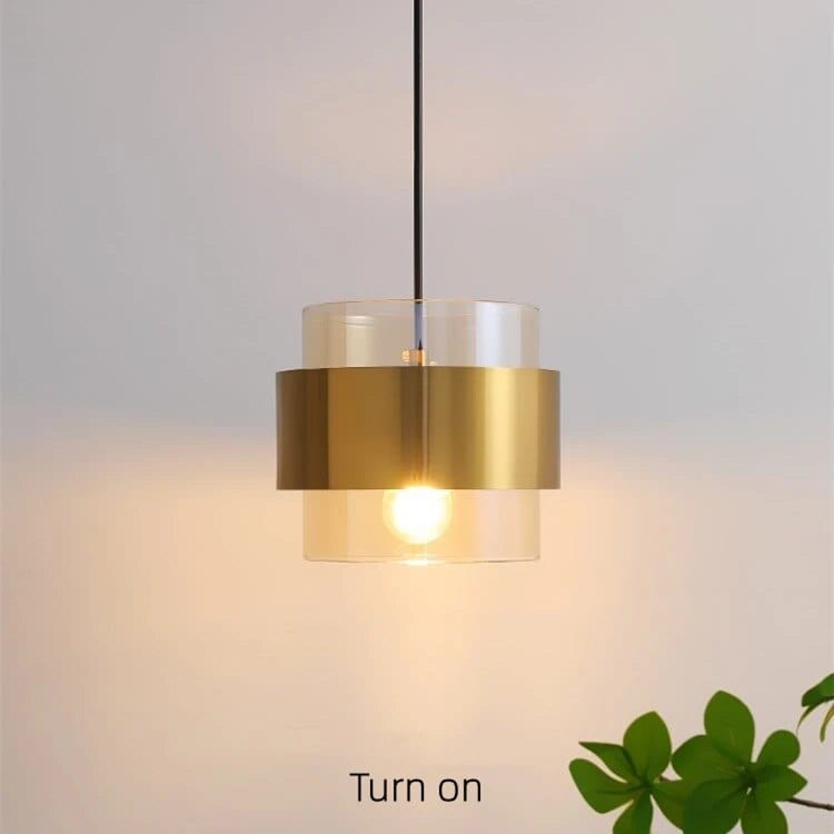 Suspension dorée en verre. | Marco Lucetti Ambre A / Blanc froid