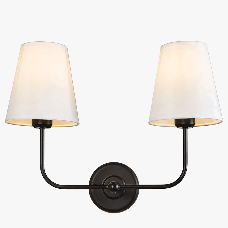 Suspension Double Vintage Antique à 2 Lumières avec Entonnoir Évasé et Abat-jour en Tissu Beige en Lin | Marco Lucetti