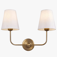 Suspension Double Vintage Antique à 2 Lumières avec Entonnoir Évasé et Abat-jour en Tissu Beige en Lin | Marco Lucetti