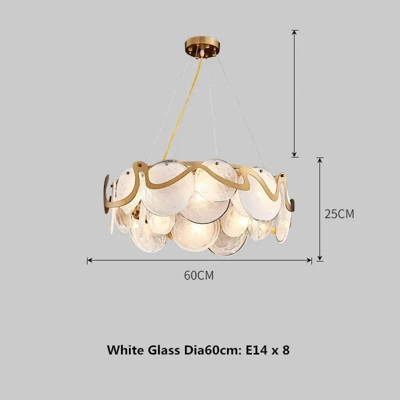 Suspension élégante en verre et métal doré E14 | Marco Lucetti Blanc D60cm 8 lumières / Lumière blanche 6500K
