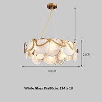 Suspension élégante en verre et métal doré E14 | Marco Lucetti Blanc D80cm 10 lumières / Lumière blanche 6500K