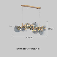Suspension élégante en verre et métal doré E14 | Marco Lucetti Gris L105cm 5 lumières / Lumière blanche 6500K