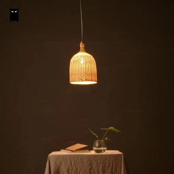 Suspension en bambou, osier et rotin - Panier Seau Luminaire Rustique Asiatique - Lampe Suspendue Luminaire Design pour la Salle à Manger | Marco Lucetti