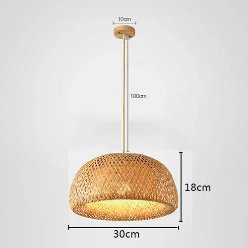 Suspension en bambou tissé à la main, inspirée du style chinois | Marco Lucetti D30CM-Socle en bois