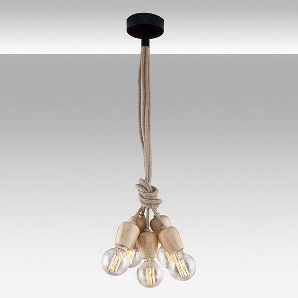 Suspension en bois à 5 lampes sur cordages | Marco Lucetti