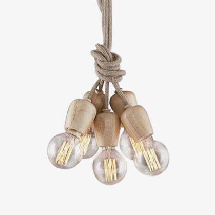 Suspension en bois à 5 lampes sur cordages | Marco Lucetti