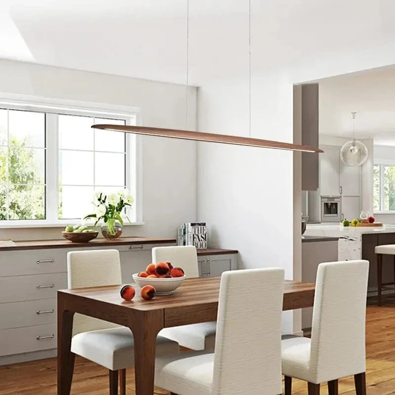 Suspension en bois LED linéaire pour îlot de cuisine - Éclairage moderne pour salle à manger et salon | Marco Lucetti