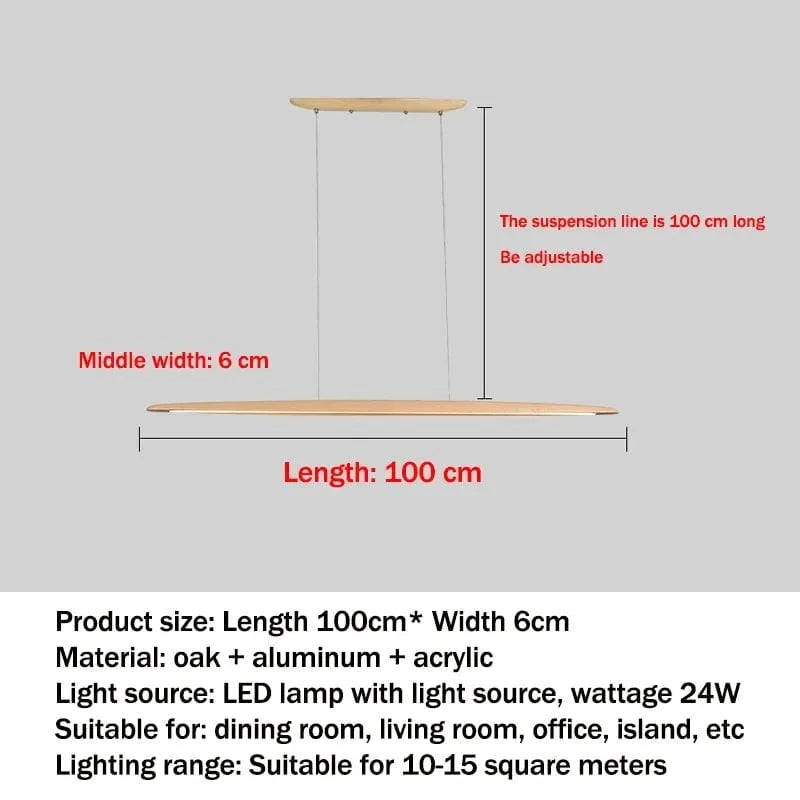 Suspension en bois LED linéaire pour îlot de cuisine - Éclairage moderne pour salle à manger et salon | Marco Lucetti Bois de chêne-100cm