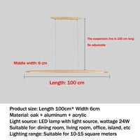 Suspension en bois LED linéaire pour îlot de cuisine - Éclairage moderne pour salle à manger et salon | Marco Lucetti Bois de chêne-100cm
