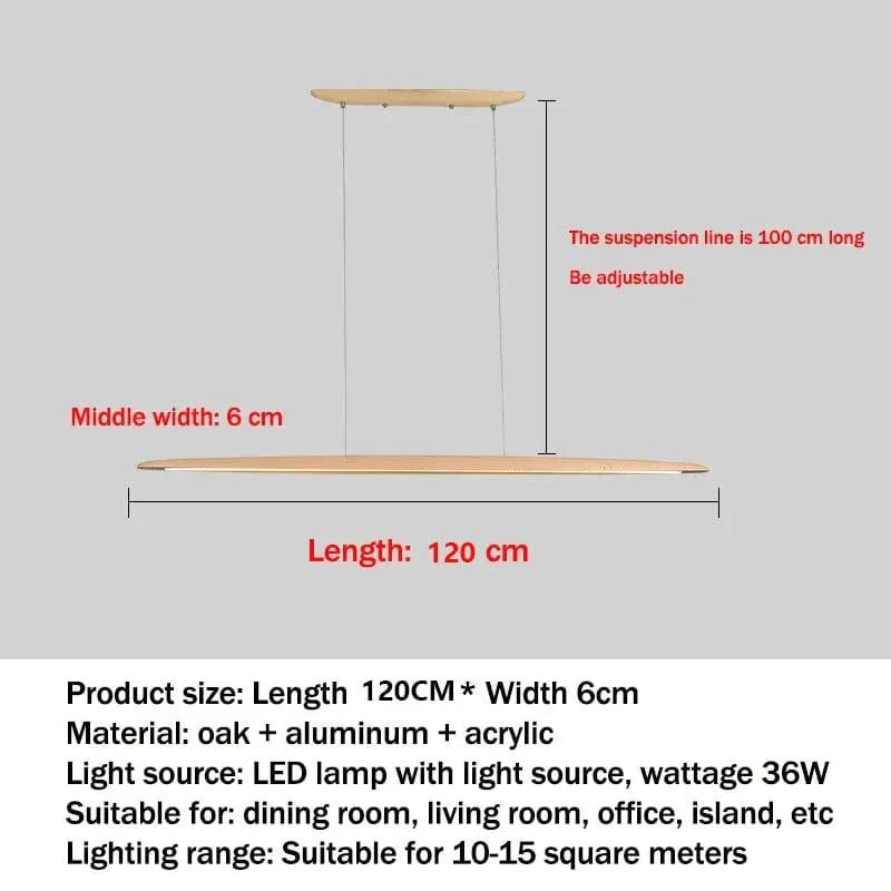 Suspension en bois LED linéaire pour îlot de cuisine - Éclairage moderne pour salle à manger et salon | Marco Lucetti Bois de chêne-120cm