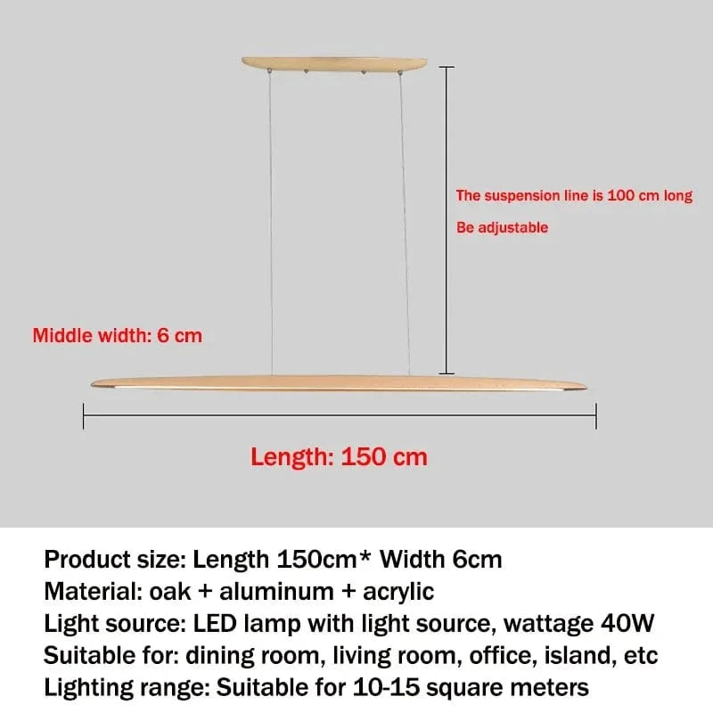 Suspension en bois LED linéaire pour îlot de cuisine - Éclairage moderne pour salle à manger et salon | Marco Lucetti Bois de chêne-150cm