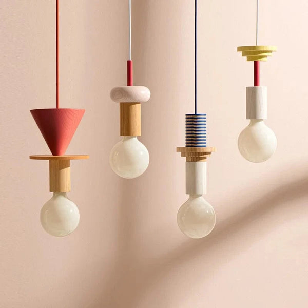 Suspension en bois moderne pour chambre nordique - Lustre en bois coloré avec LED pour décoration intérieure | Marco Lucetti