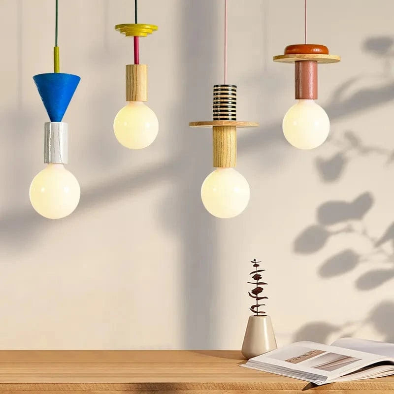 Suspension en bois moderne pour chambre nordique - Lustre en bois coloré avec LED pour décoration intérieure | Marco Lucetti