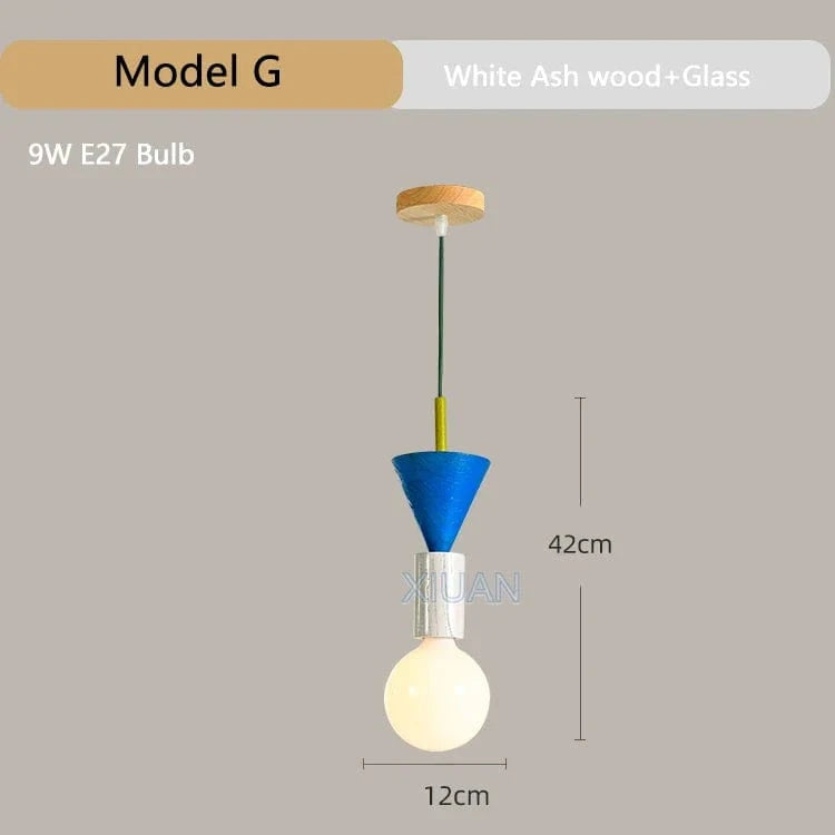 Suspension en bois moderne pour chambre nordique - Lustre en bois coloré avec LED pour décoration intérieure | Marco Lucetti G / Lumière chaude