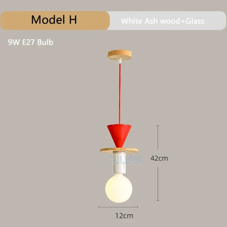 Suspension en bois moderne pour chambre nordique - Lustre en bois coloré avec LED pour décoration intérieure | Marco Lucetti H / Lumière chaude