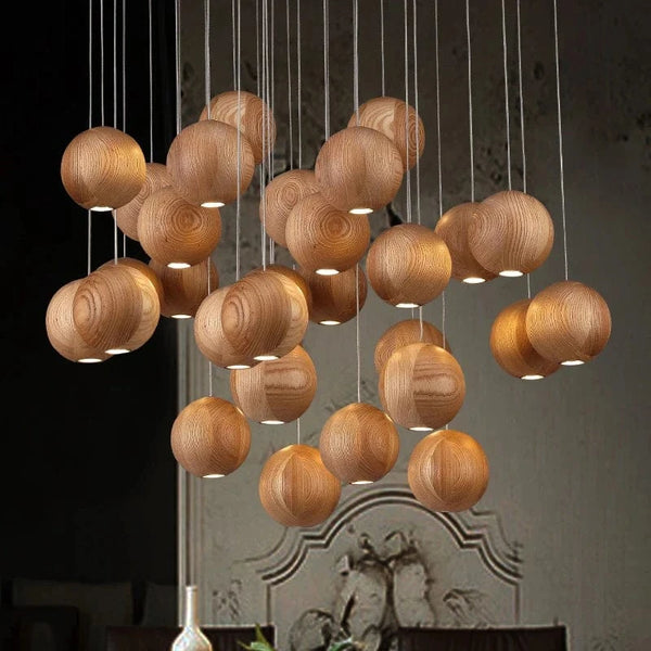 Suspension en bois nordique moderne "Nordic Glow" pour salle à manger avec éclairage LED - Décoration pour maison, salon, villa et hôtel | Marco Lucetti