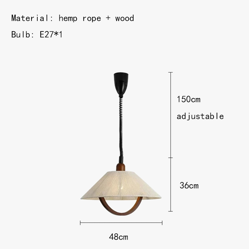 Suspension en corde de chanvre bois style moderne avec cordon ajustable