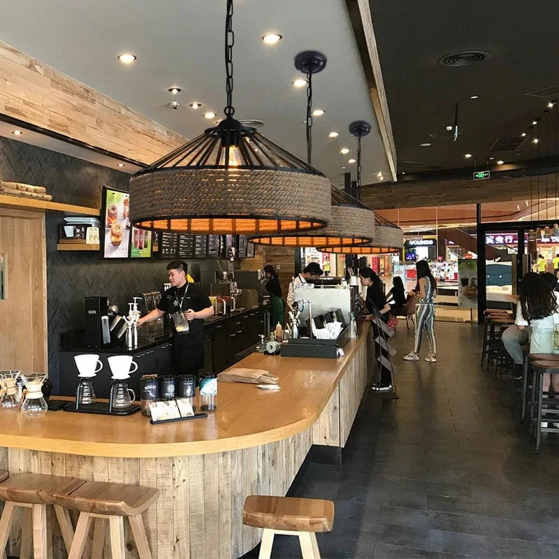 Suspension en corde de sisal LED E27 vintage, tissage de vigne | Marco Lucetti