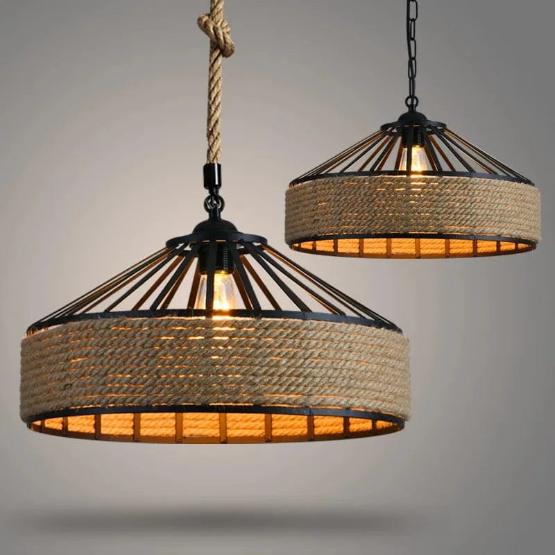 Suspension en corde de sisal LED E27 vintage, tissage de vigne | Marco Lucetti