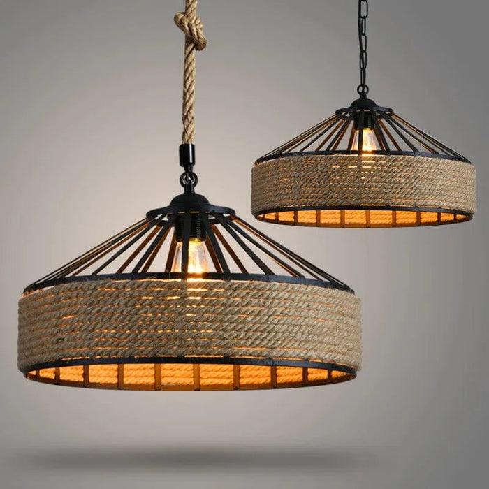 Suspension en corde de sisal LED E27 vintage, tissage de vigne | Marco Lucetti