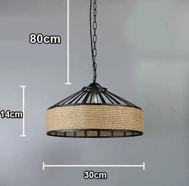 Suspension en corde de sisal LED E27 vintage, tissage de vigne | Marco Lucetti Chaîne en fer 30cm