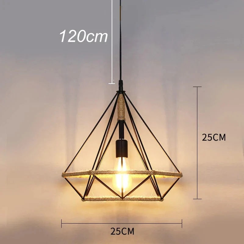 Suspension en corde de sisal LED E27 vintage, tissage de vigne | Marco Lucetti Style Diamant