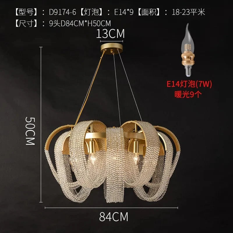 Suspension en cristal Luxe Moderne LED Décoratif | Marco Lucetti 9 têtes D84CM / Blanc froid 6000K