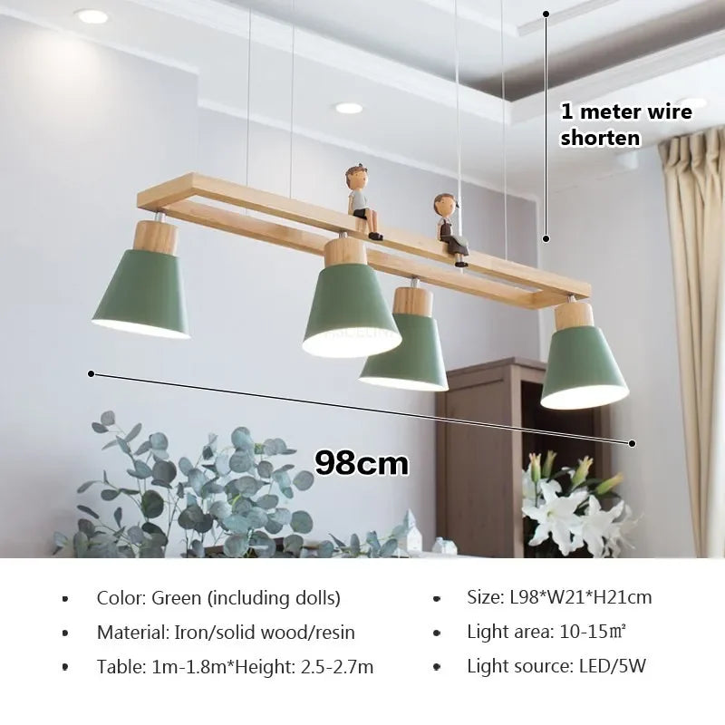 Suspension en fer nordique minimaliste en bois Macaron - Édition Scandinave