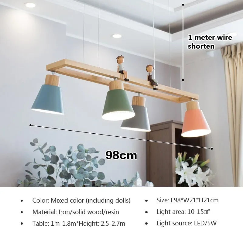 Suspension en fer nordique minimaliste en bois Macaron - Édition Scandinave
