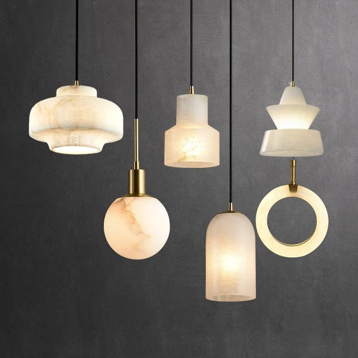Suspension en marbre naturel espagnol moderne minimaliste avec LED - Lampe à main 2024 - Décoration en marbre pour restaurant et salle à manger | Marco Lucetti