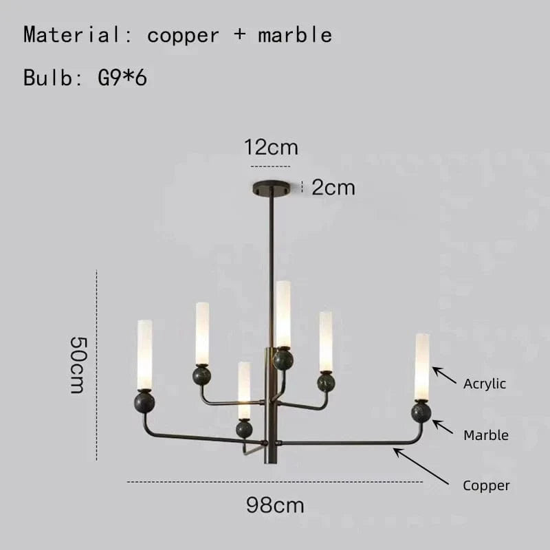 Suspension en marbre naturel et cuivre ajustable | Marco Lucetti B-Noir-6 Lumières / Blanc froid