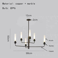 Suspension en marbre naturel et cuivre ajustable | Marco Lucetti B-Noir-6 Lumières / Blanc froid