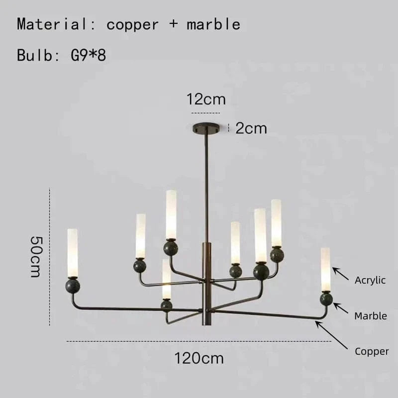 Suspension en marbre naturel et cuivre ajustable | Marco Lucetti B-Noir-8 Lumières / Lumière naturelle