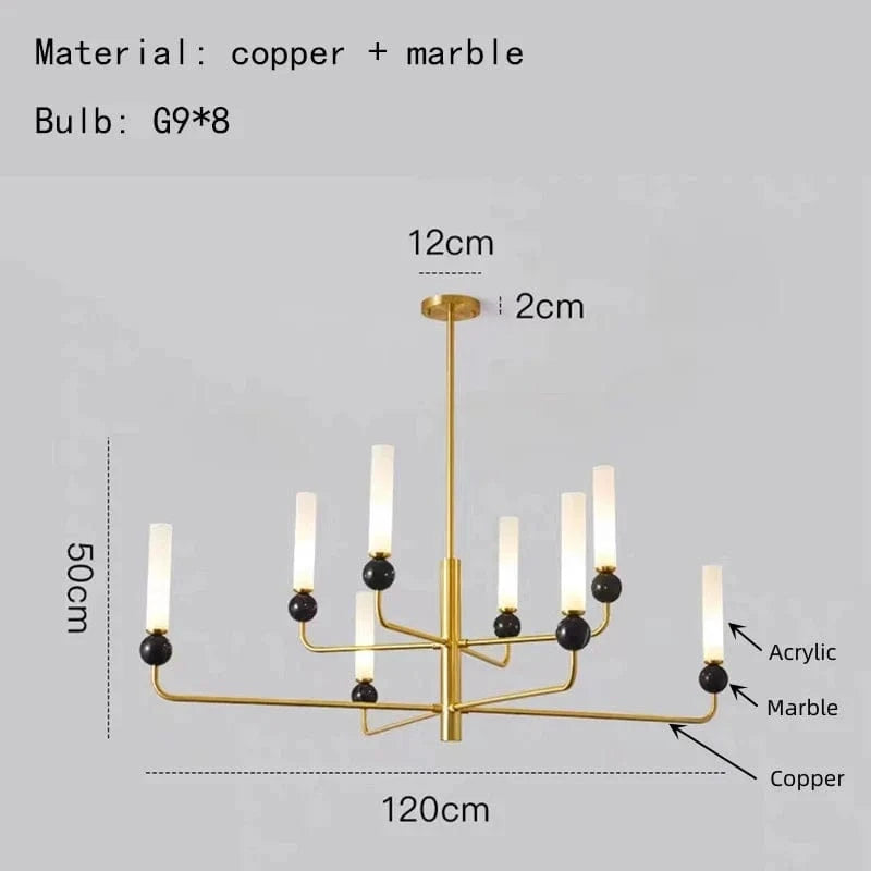 Suspension en marbre naturel et cuivre ajustable | Marco Lucetti B-Or-8 Lumières / Blanc chaud