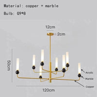 Suspension en marbre naturel et cuivre ajustable | Marco Lucetti B-Or-8 Lumières / Blanc chaud