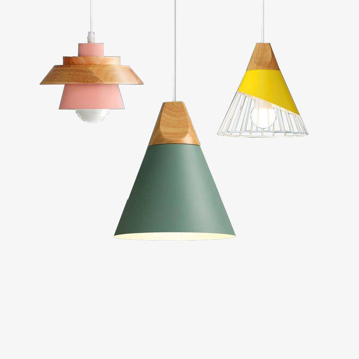 Suspension Nordik en métal coloré et bois