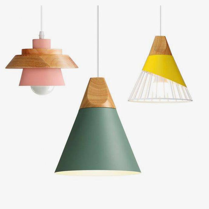 Suspension Nordik en métal coloré et bois