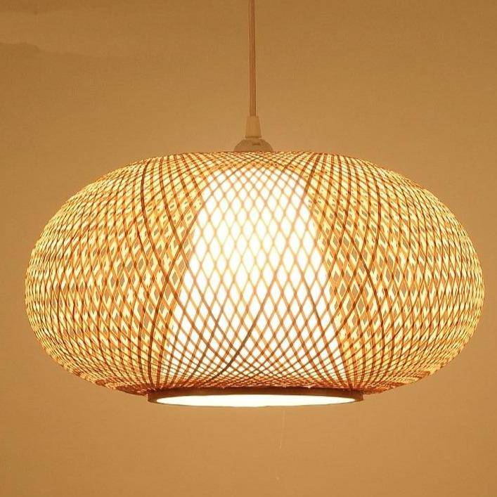 Suspension en rotin avec abat-jour arrondi et LED | Marco Lucetti