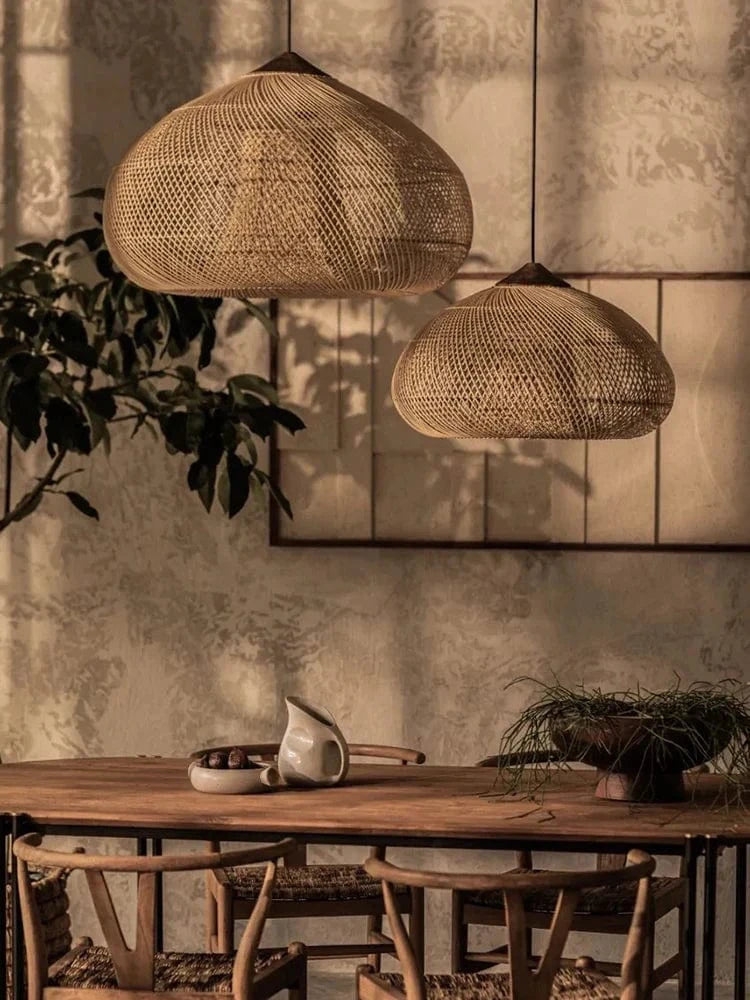 Suspension en rotin tissée pour Restaurant japonais zen | Marco Lucetti