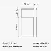 Suspension en tissu tricoté au design minimaliste contemporain | Marco Lucetti L70 H110cm / Métal blanc / Lumière neutre 4200K