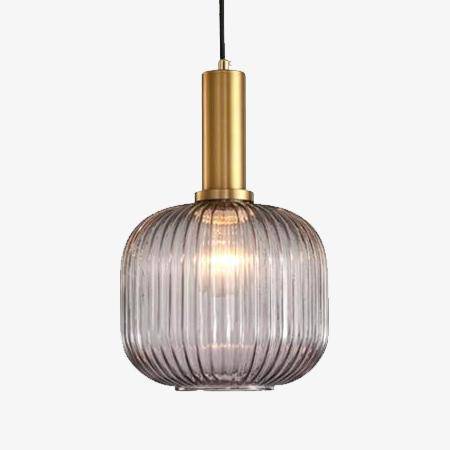 Suspension en verre coloré et base dorée, style élégant. | Marco Lucetti
