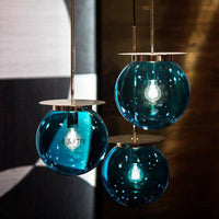 Suspension en verre et base dorée Moderna | Marco Lucetti 3 lampes - Bleu