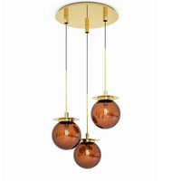 Suspension en verre et base dorée Moderna | Marco Lucetti 3 lampes - Orange